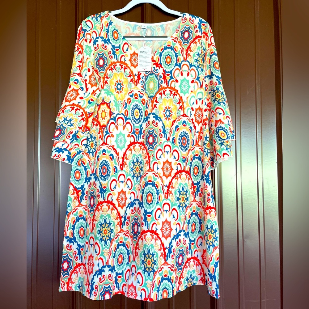 Boho Chic 3/4 Sleeve Rustic Multicolor Midi Dress